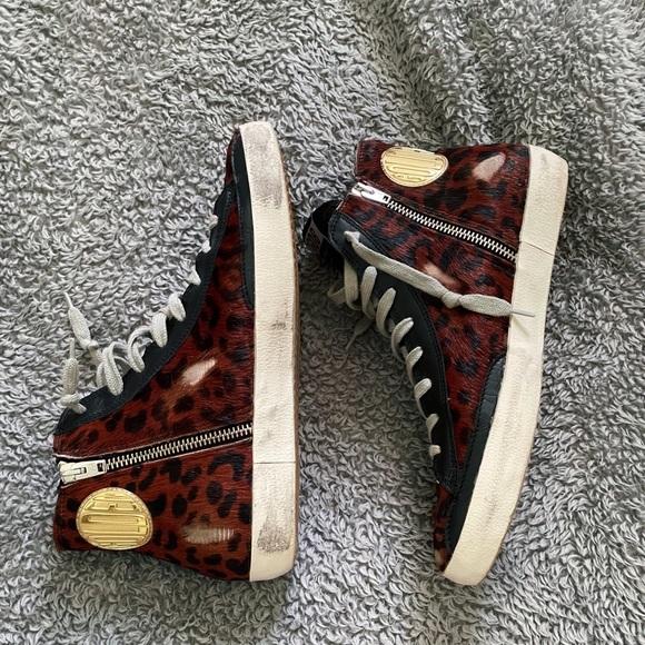 GOLDEN GOOSE RED LEOPARD HIGH TOPS - Picture 1 of 5
